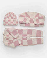 7AM Enfant Beanie - Checkers Fuzzy Ecru Ash Rose - Princess and the Pea Boutique