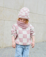 7AM Enfant Beanie - Checkers Fuzzy Ecru Ash Rose - Princess and the Pea Boutique