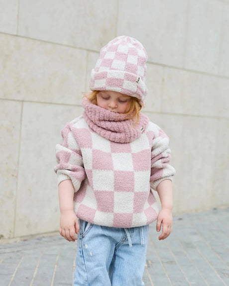 7AM Enfant Beanie - Checkers Fuzzy Ecru Ash Rose - Princess and the Pea Boutique