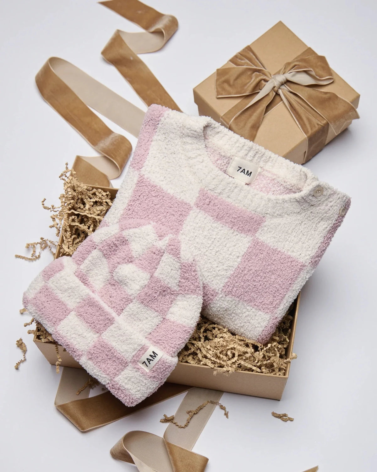 7AM Enfant Beanie - Checkers Fuzzy Ecru Ash Rose - Princess and the Pea Boutique