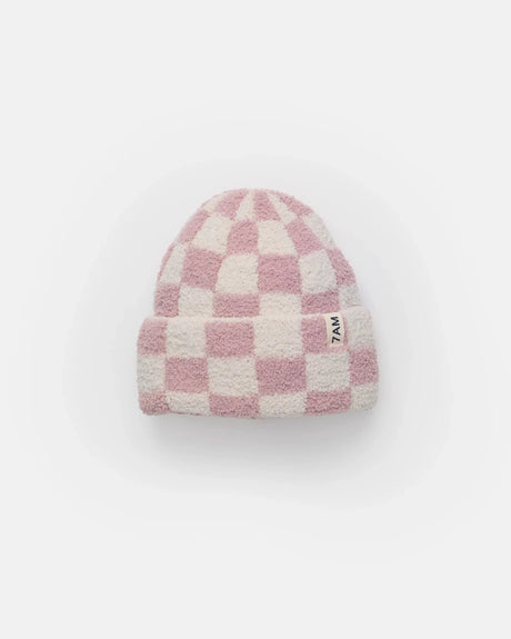 7AM Enfant Beanie - Checkers Fuzzy Ecru Ash Rose - Princess and the Pea Boutique