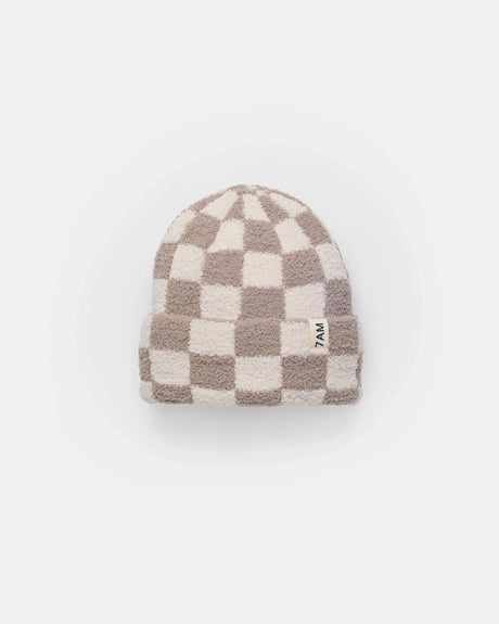 7AM Enfant Beanie - Checkers Fuzzy Ecru Taupe - Princess and the Pea Boutique