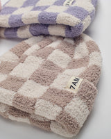 7AM Enfant Beanie - Checkers Fuzzy Ecru Taupe - Princess and the Pea Boutique