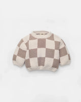 7AM Enfant Boxy Sweater - Checkers Fuzzy Ecru Taupe - Princess and the Pea Boutique