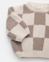 7AM Enfant Boxy Sweater - Checkers Fuzzy Ecru Taupe - Princess and the Pea Boutique