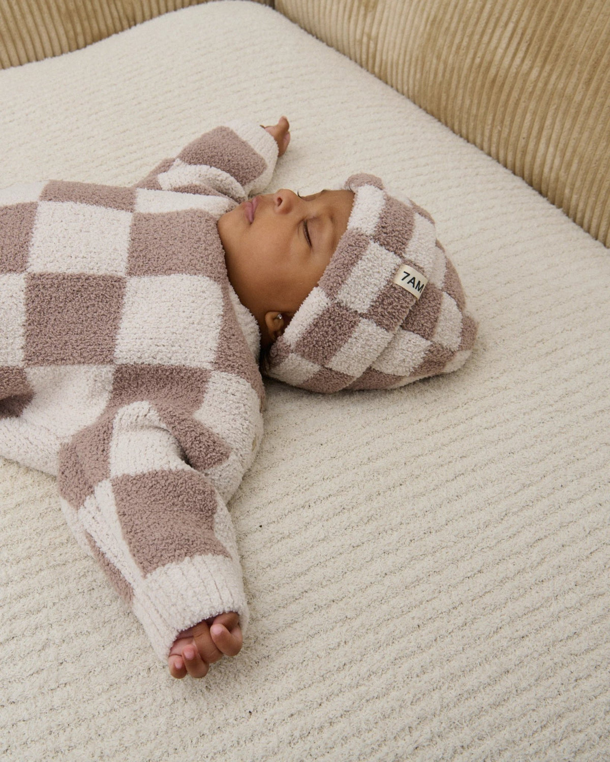7AM Enfant Boxy Sweater - Checkers Fuzzy Ecru Taupe - Princess and the Pea Boutique