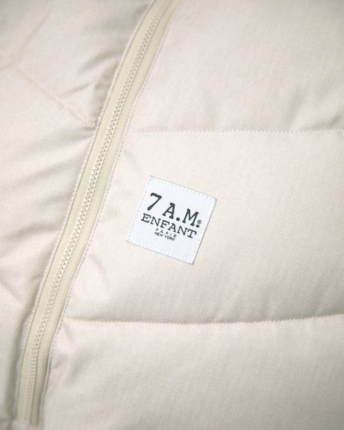 7AM Enfant Car Seat Cocoon - Tundra Heather Beige - White Faux Fur - Princess and the Pea Boutique