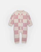7AM Enfant Long Sleeve Jumpsuit - Checkers Fuzzy Ecru Ash Rose - Princess and the Pea Boutique
