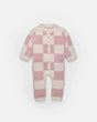 7AM Enfant Long Sleeve Jumpsuit - Checkers Fuzzy Ecru Ash Rose - Princess and the Pea Boutique