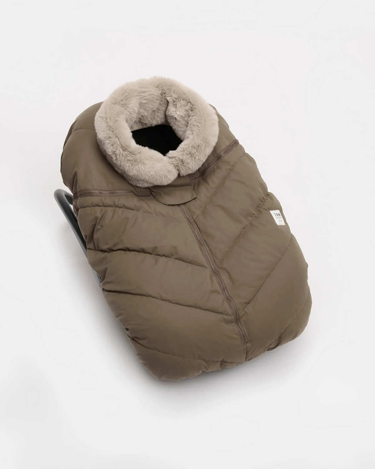 7AM Enfant Car Seat Cocoon - Helsinki Moss Brown Faux Fur - Princess and the Pea Boutique