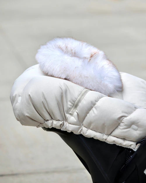 7AM Enfant Car Seat Cocoon - Tundra Heather Beige - White Faux Fur