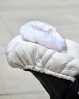 7AM Enfant Car Seat Cocoon - Tundra Heather Beige - White Faux Fur