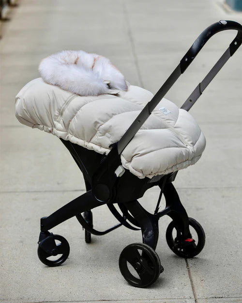 7AM Enfant Car Seat Cocoon - Tundra Heather Beige - White Faux Fur