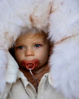 7AM Enfant Car Seat Cocoon - Tundra Heather Beige - White Faux Fur