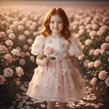 DOLLY The Rose Garden Tulle V-back Puff Dress - Dolly Pink