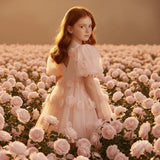 DOLLY The Rose Garden Tulle V-back Puff Dress - Dolly Pink