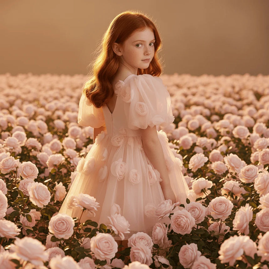 DOLLY The Rose Garden Tulle V-back Puff Dress - Dolly Pink