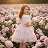 DOLLY The Rose Garden Tulle V-back Puff Dress - Dolly Pink