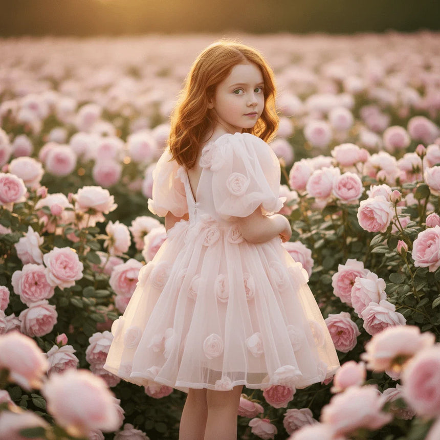DOLLY The Rose Garden Tulle V-back Puff Dress - Dolly Pink