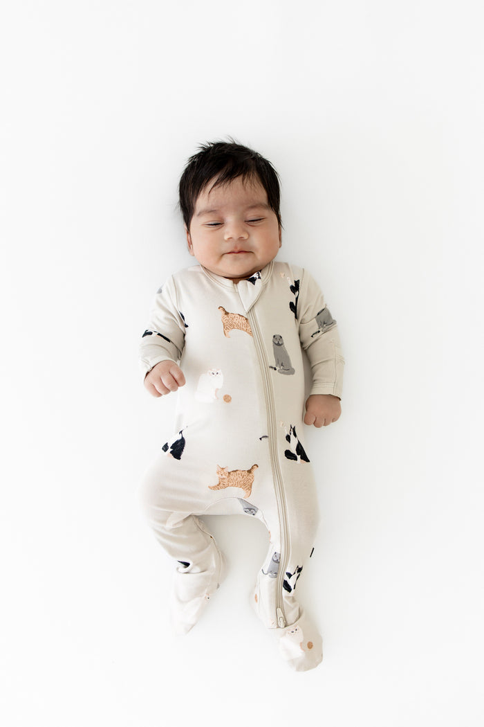 Kyte Baby Zippered Footie in Fluffy Cat - Princess and the Pea Boutique