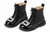 Quilted Crystal Bow Winter Boots – Black