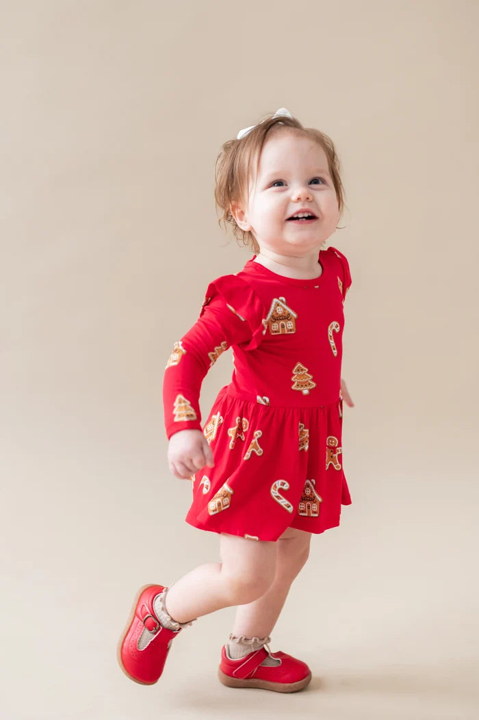 Kyte Baby Long Sleeve Twirl Bodysuit Dress in Gingerbread - Princess and the Pea Boutique