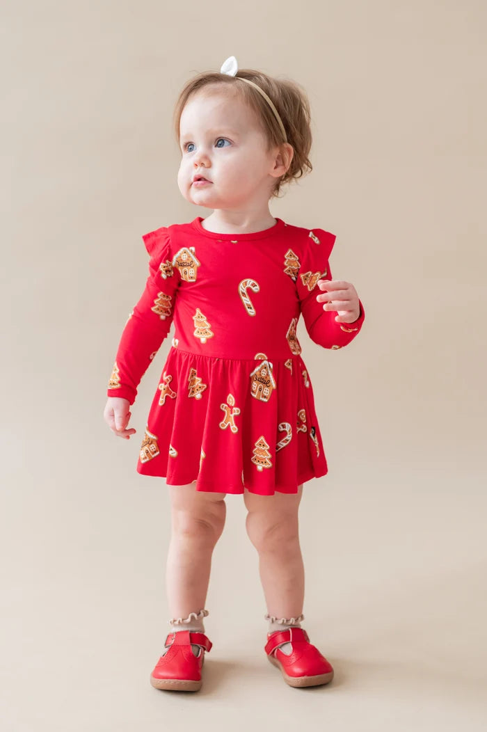 Kyte Baby Long Sleeve Twirl Bodysuit Dress in Gingerbread - Princess and the Pea Boutique