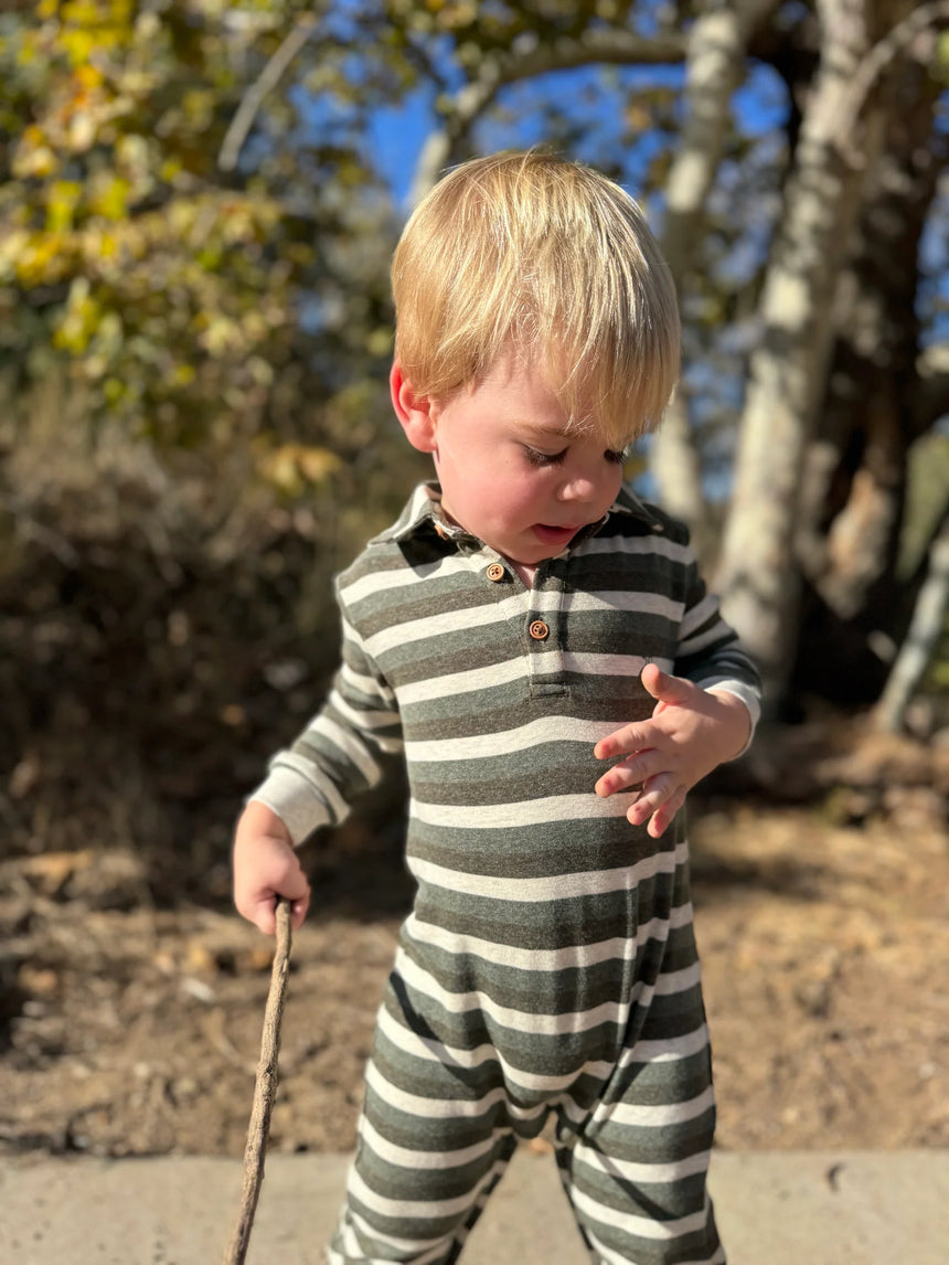 Me & Henry KINGSTON Sage/Cream Stripe Polo Romper