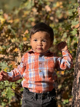 Me & Henry JASPER Rust/Blue Washed plaid Woven Onesie