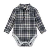Me & Henry JASPER Beige/Blue brushed cotton plaid Woven Onesie