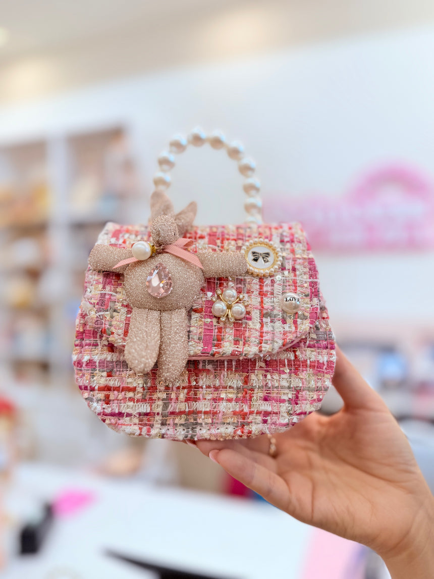 Petite Hailey Rabbit Tweed Tote- Dark Pink