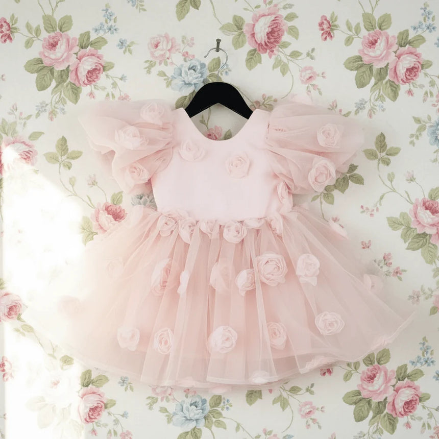DOLLY The Rose Garden Tulle V-back Puff Dress - Dolly Pink