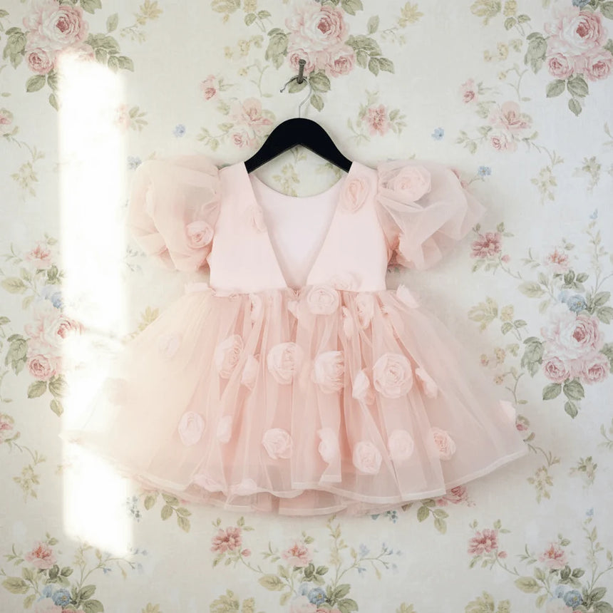 DOLLY The Rose Garden Tulle V-back Puff Dress - Dolly Pink