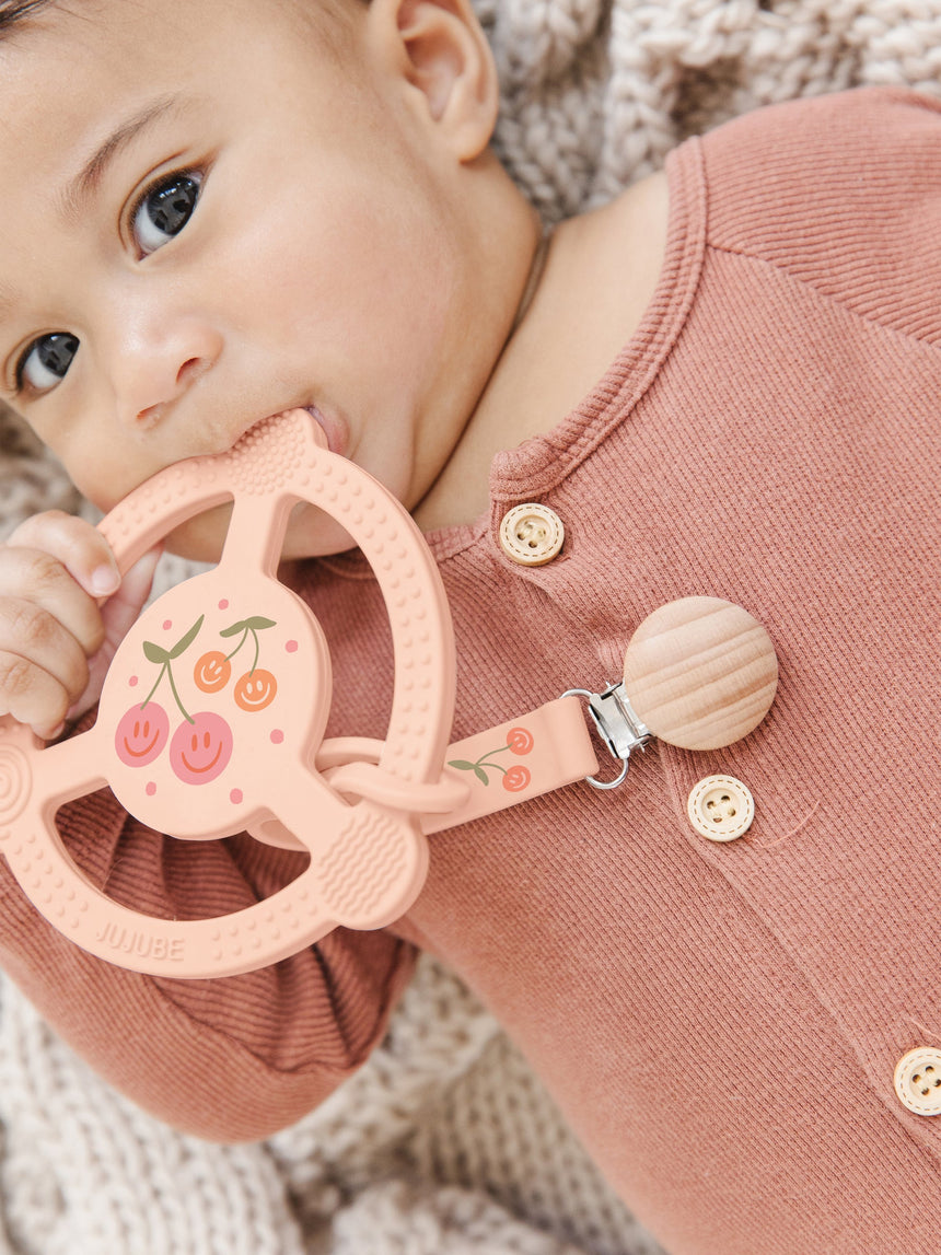 Silicone Teether Ring with Detachable Clip Cherry
