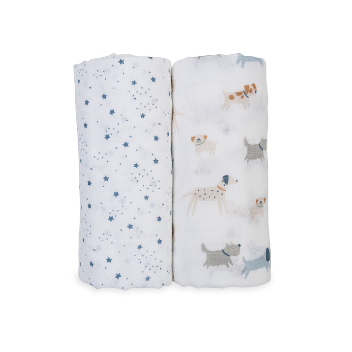 Lulujo Puppy Dog &amp; Stars - Lot de 2 langes en coton