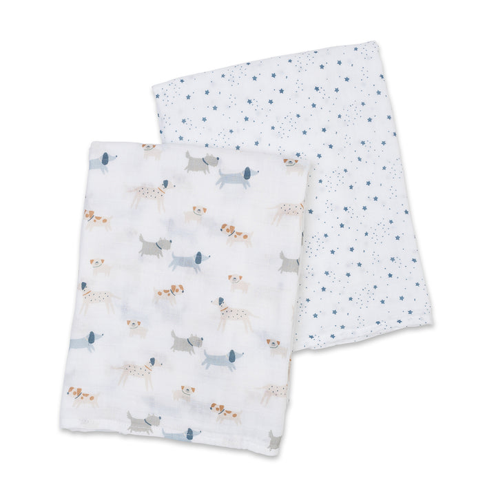Lulujo Puppy Dog &amp; Stars - Lot de 2 langes en coton