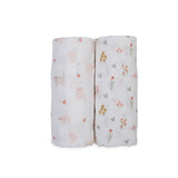 Lulujo Kitty Cat & Flower Field - Cotton Swaddle 2 Pack