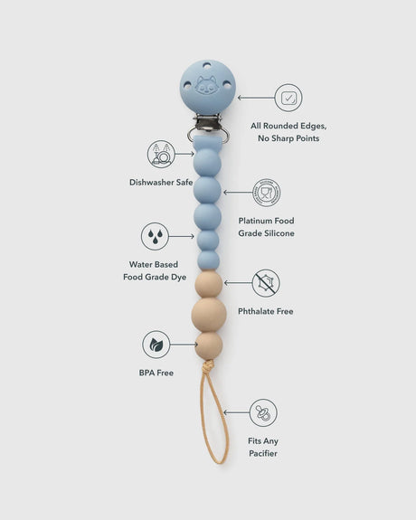 Loulou Lollipop OneC™ Silicone Pacifier Clip - Blue Fog