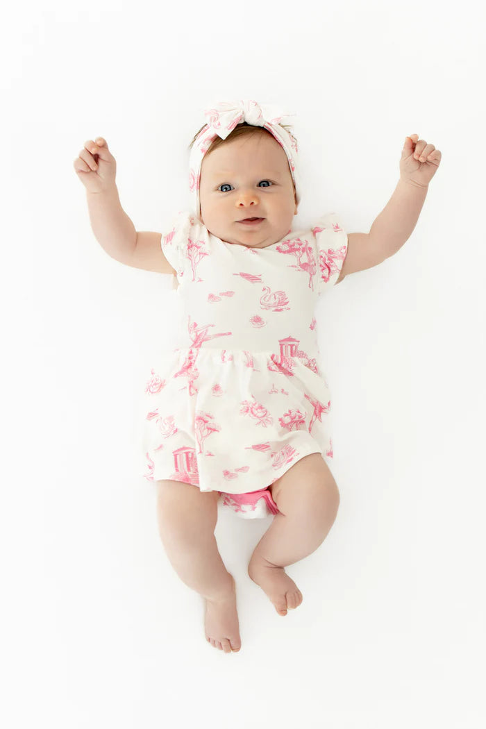 Kyte Baby Twirl Bodysuit Dress in Toile Ballet