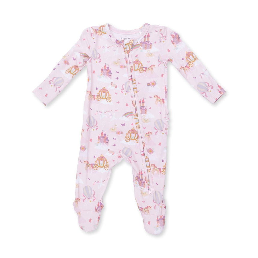 Angel Dear 2 Way Ruffle Back Zipper Footie - Princess Unicorns and Castle - Princess and the Pea Boutique