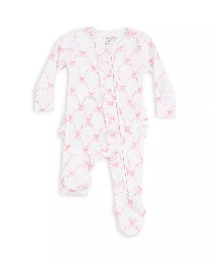 Angel Dear 2 Way Ruffle Zipper Footie - Bow Trellis - Princess and the Pea Boutique