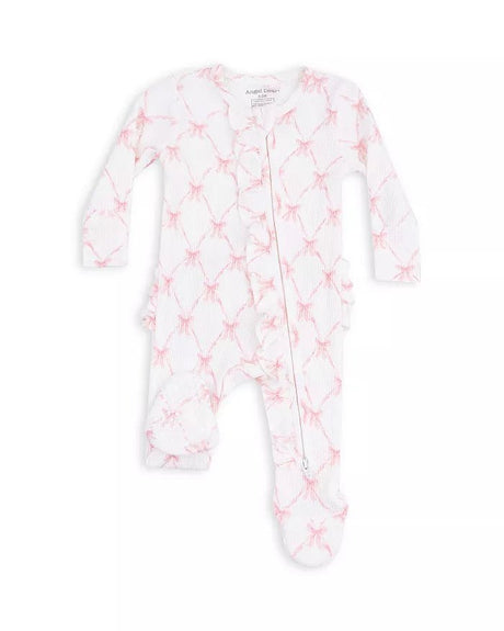 Angel Dear 2 Way Ruffle Zipper Footie - Bow Trellis - Princess and the Pea Boutique