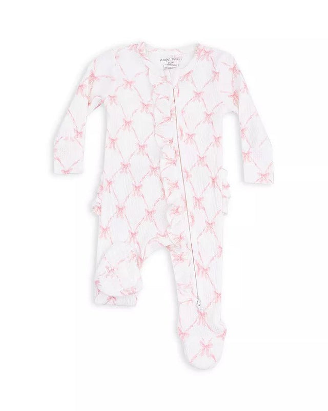 Angel Dear 2 Way Ruffle Zipper Footie - Bow Trellis - Princess and the Pea Boutique