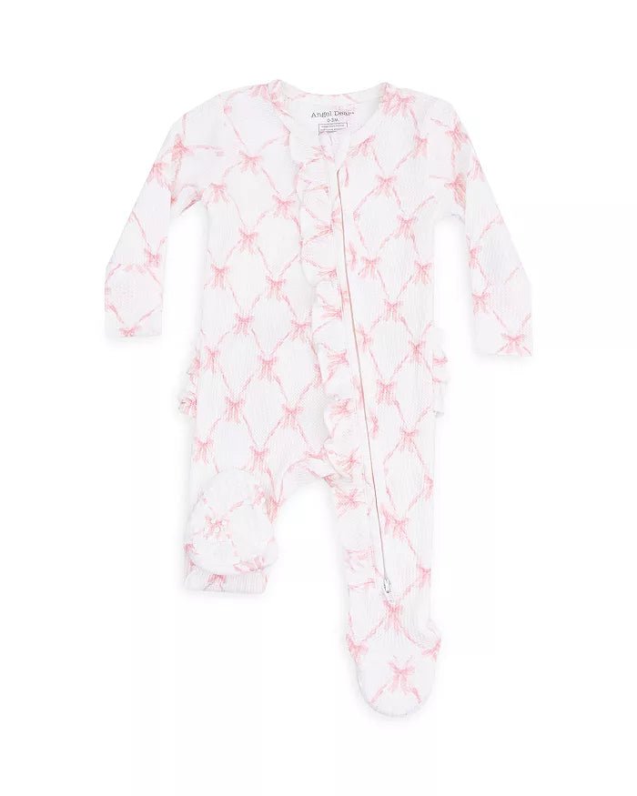 Angel Dear 2 Way Ruffle Zipper Footie - Bow Trellis - Princess and the Pea Boutique