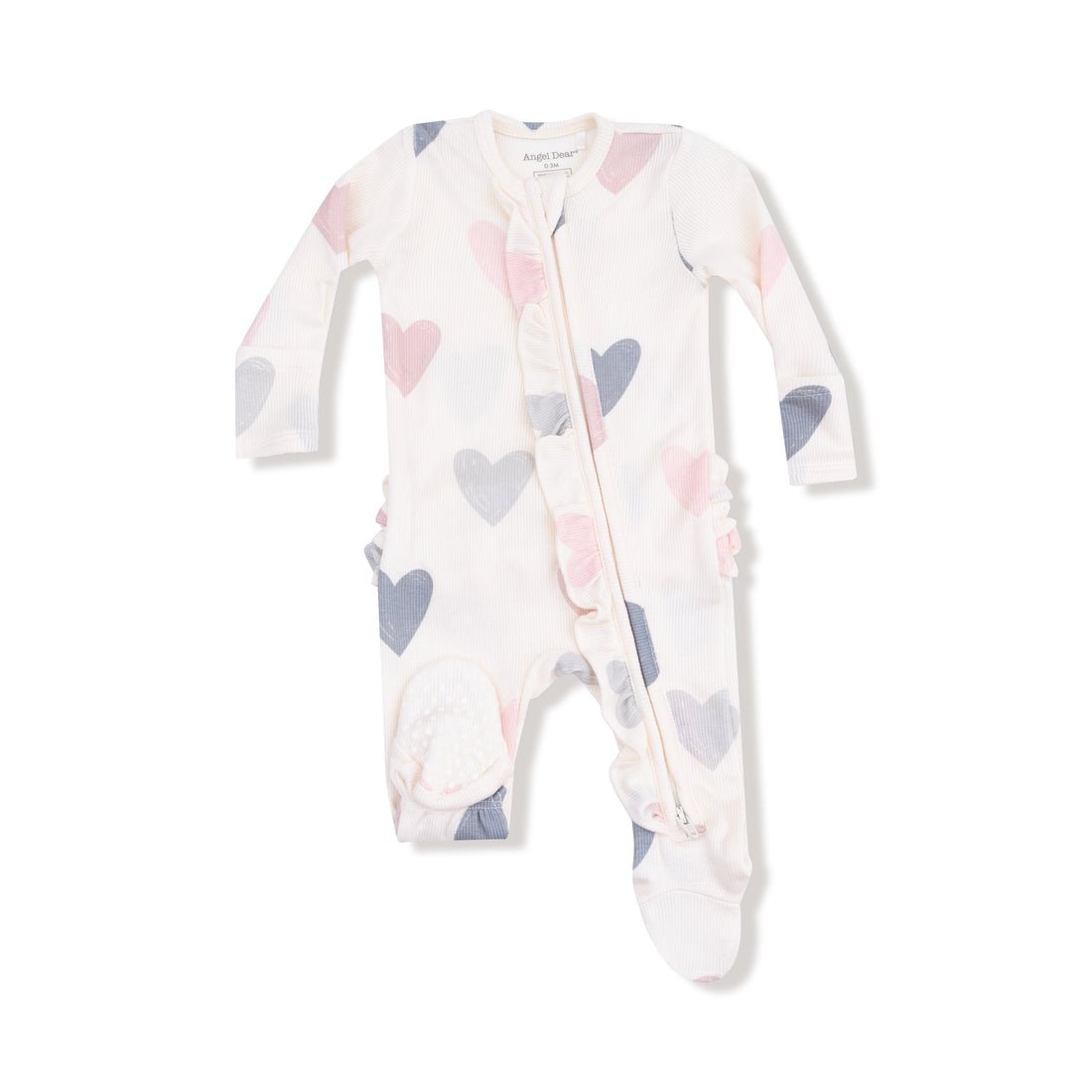 Angel Dear 2 Way Ruffle Zipper Footie - Hearts - Princess and the Pea Boutique