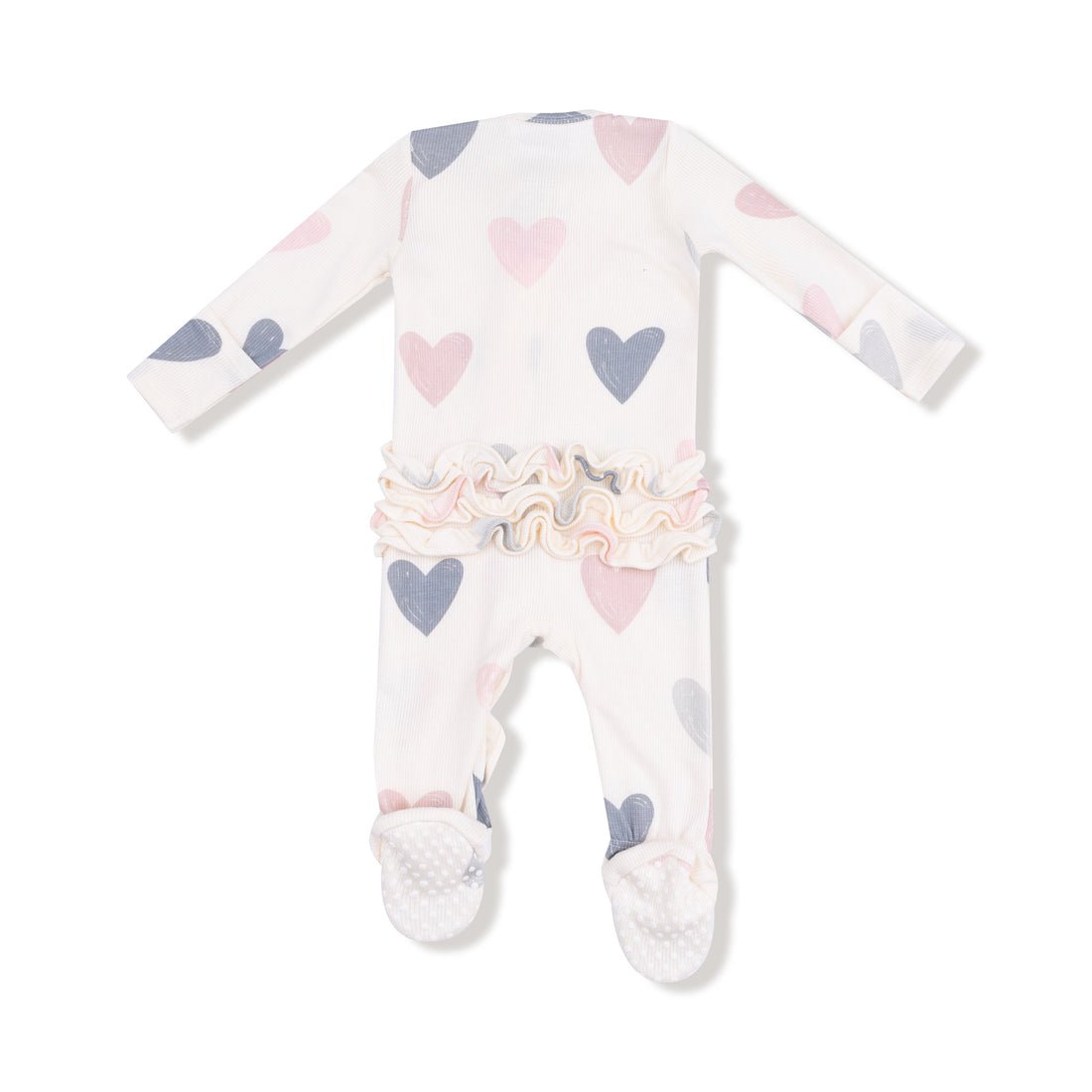 Angel Dear 2 Way Ruffle Zipper Footie - Hearts - Princess and the Pea Boutique