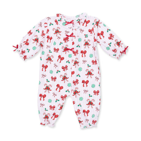 Angel Dear Long Sleeve Ruffle Collar Romper - Bows & Candy Canes - Princess and the Pea Boutique