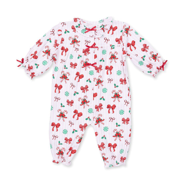 Angel Dear Long Sleeve Ruffle Collar Romper - Bows & Candy Canes - Princess and the Pea Boutique