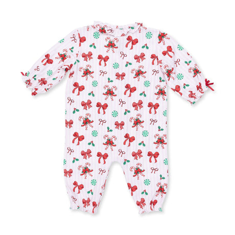 Angel Dear Long Sleeve Ruffle Collar Romper - Bows & Candy Canes - Princess and the Pea Boutique