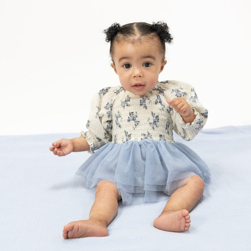 Angel Dear Long Sleeve Smocked Bubble with Tutu - Belle Rosette Dot - Princess and the Pea Boutique